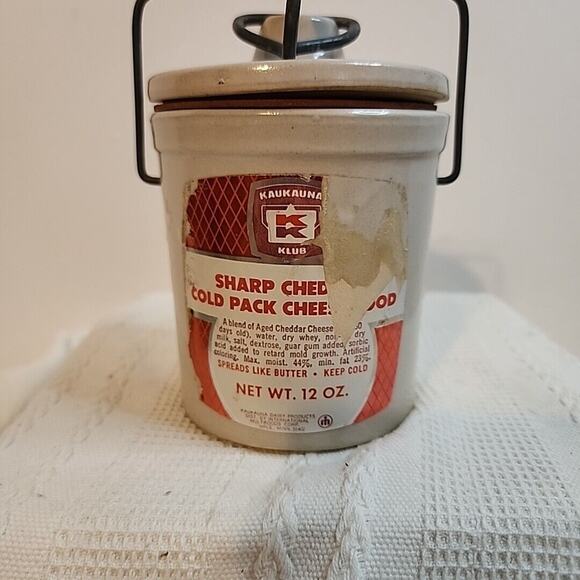 Vintage Kaukauna Klub Cheese Label Crock & Lid Stoneware Wisconsin 12 oz - Picture 3 of 9